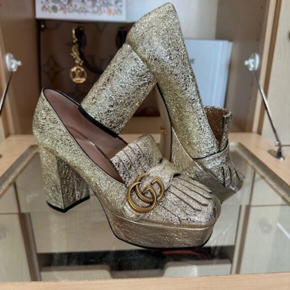 Gucci Double G Logo Size 36 Gold Leather Pumps - Picture 1 of 5